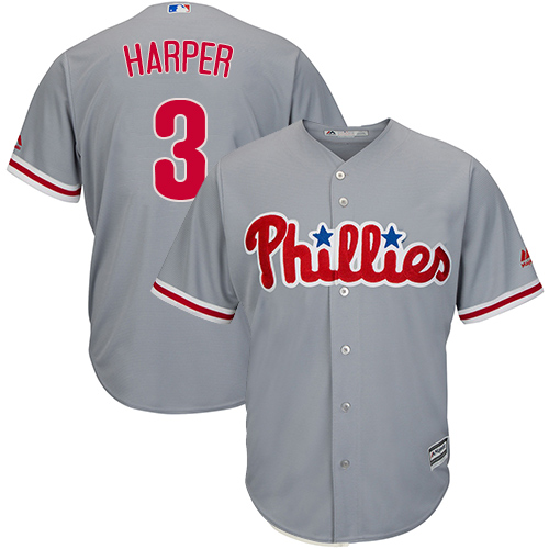 Philadelphia Phillies #3 Bryce Harper Grey Cool Base Stitched Youth Jersey Youth