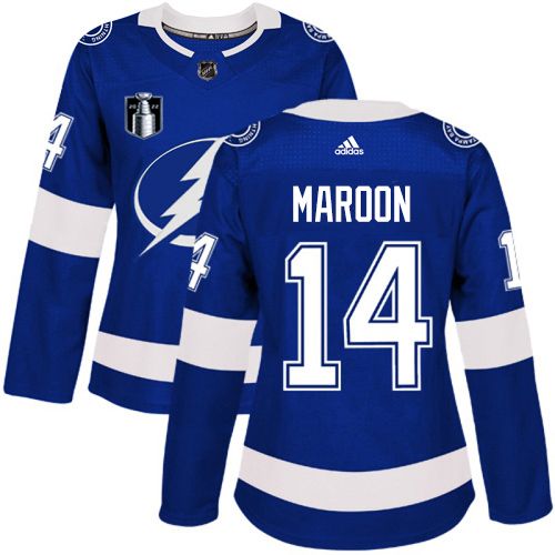 Adidas Tampa Bay Lightning #14 Pat Maroon Blue Women's 2022 Stanley Cup Final Patch Home Authentic Stitched Jersey Womens