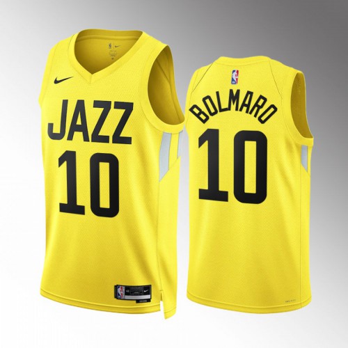 Utah Utah Jazz #10 Leandro Bolmaro Mens Yellow 2022-23 Icon Edition Jersey Mens