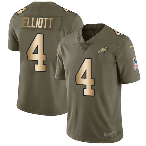 Philadelphia Eagles #4 Jake Elliott Olive/Gold Men's Stitched Limited 2017 Salute To Service Jersey Men's