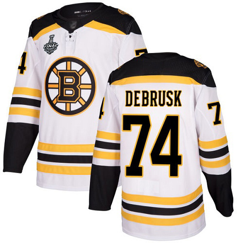 Adidas Boston Bruins #74 Jake DeBrusk White Road Authentic Stanley Cup Final Bound Stitched Jersey Men's