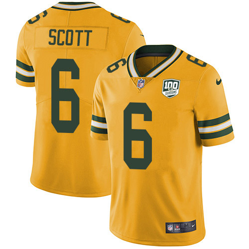 Green Bay Packers #6 JK Scott Yellow Men's 100th Season Stitched Limited Rush Jersey Men's