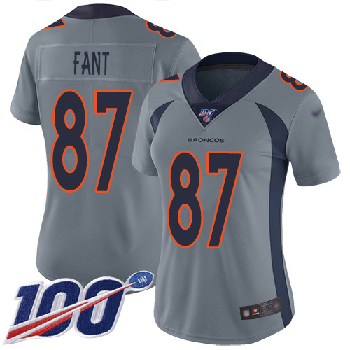 Denver Broncos #87 Noah Fant Gray Women's Stitched Limited Inverted Legend 100th Season Jersey Womens