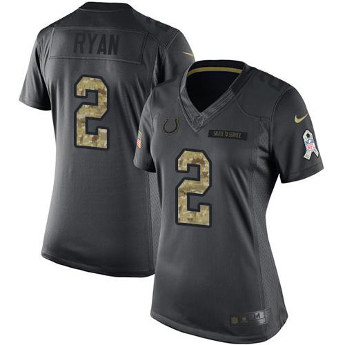 Colts #2 Matt Ryan Black Women's Stitched Limited 2016 Salute To Service Jersey