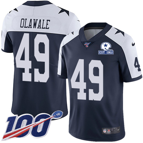 Dallas Cowboys #49 Jamize Olawale Navy Blue Thanksgiving Men's Stitched With Established In 1960 Patch 100th Season Vapor Untouchable Limited Thro