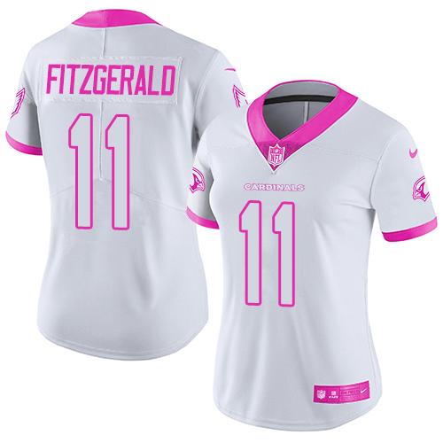 Cardinals #11 Larry Fitzgerald White/Pink Women's Stitched Limited Rush Fashion Jersey