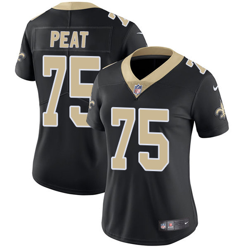 New Orleans Saints #75 Andrus Peat Black Team Color Women's Stitched Vapor Untouchable Limited Jersey Womens