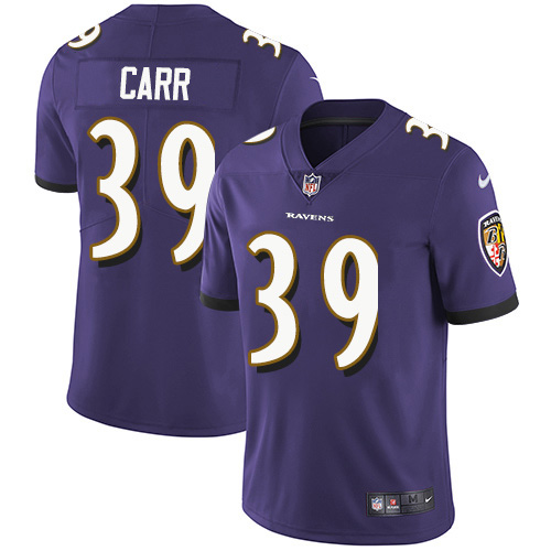 Baltimore Ravens #39 Brandon Carr Purple Team Color Youth Stitched Vapor Untouchable Limited Jersey Youth