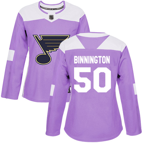 Adidas St. Louis Blues #50 Jordan Binnington Purple Authentic Fights Cancer Women's Stitched Jersey Womens
