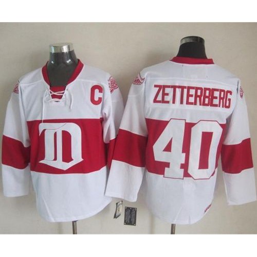 Detroit Red Wings #40 Henrik Zetterberg White Winter Classic CCM Throwback Stitched Jersey Men's