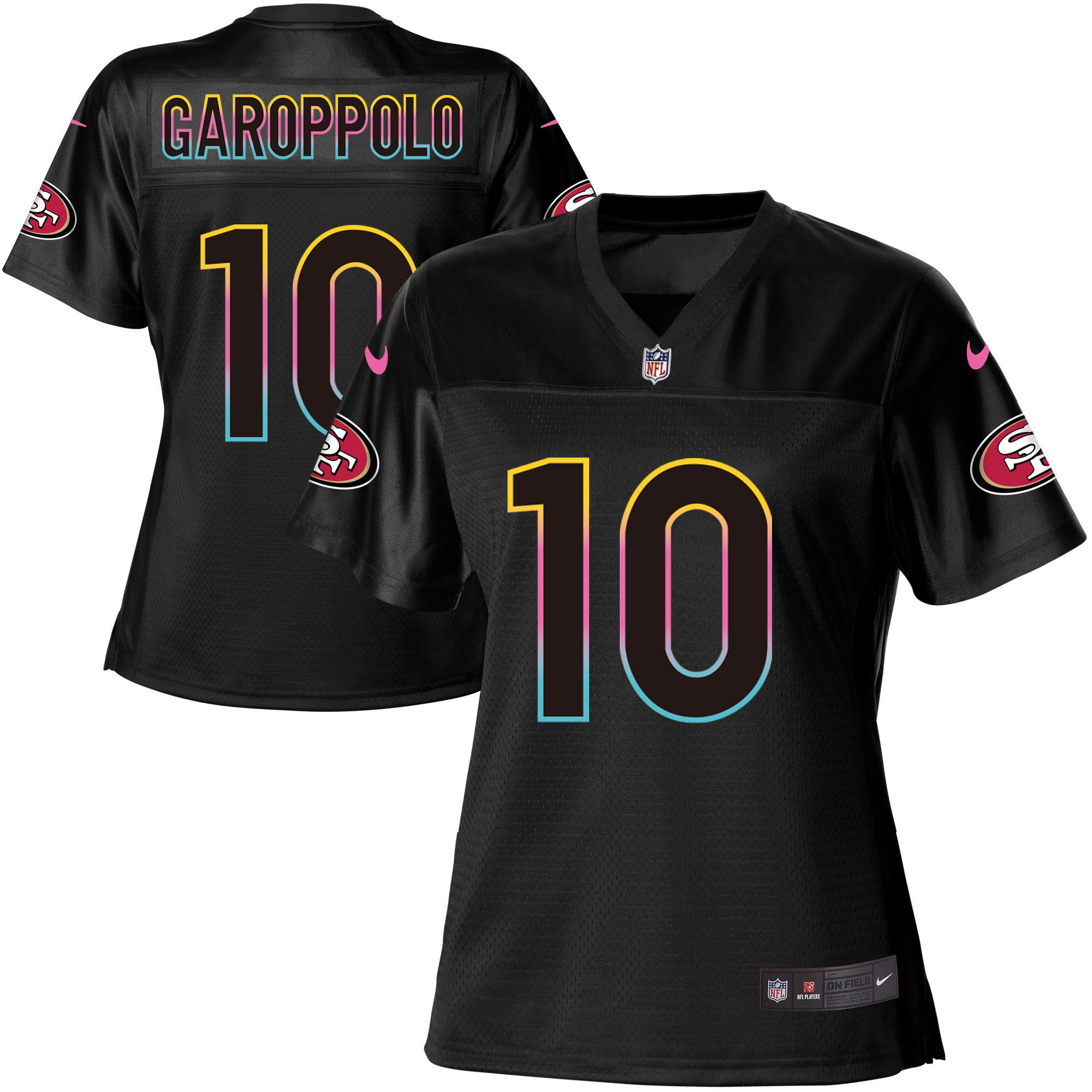 49ers #10 Jimmy Garoppolo Black Women's Fashion Game Jersey