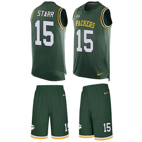 Packers #15 Bart Starr Green Team Color Men's Stitched Limited Tank Top Suit Jersey
