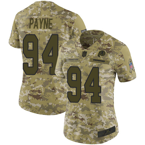 Washington Commanders #94 Da'Ron Payne Camo Women's Stitched Limited 2018 Salute to Service Jersey Womens