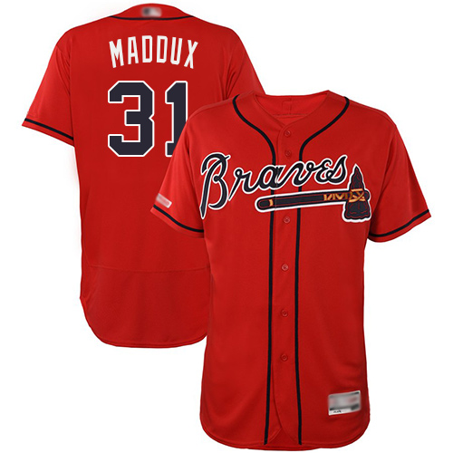 Atlanta Braves #31 Greg Maddux Red Flexbase Authentic Collection Stitched Jersey Men's