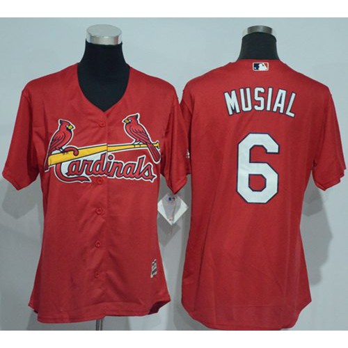 St.Louis Cardinals #6 Stan Musial Red Women's Alternate Stitched Jersey Womens