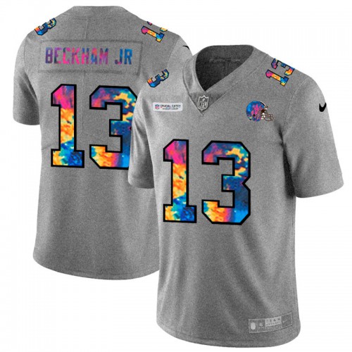 Cleveland Cleveland Browns #13 Odell Beckham Jr. Men's Multi-Color 2020 Crucial Catch Jersey Greyheather Men's