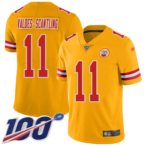 Chiefs #11 Marquez Valdes-Scantling Gold Men's Stitched Limited Inverted Legend 100th Season Jersey