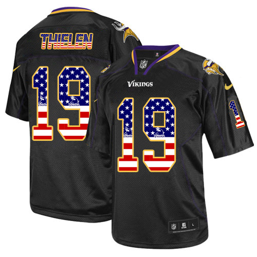 Vikings #19 Adam Thielen Black Men's Stitched Elite USA Flag Fashion Jersey