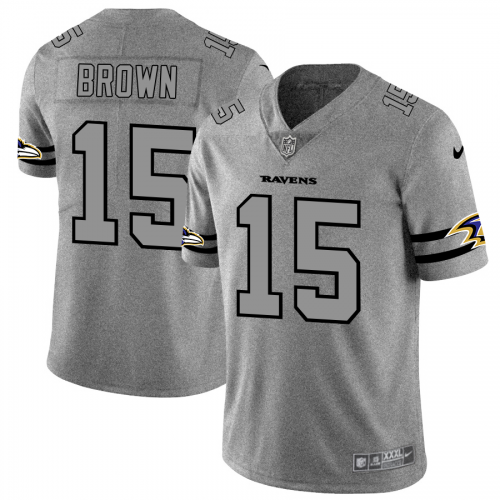 Baltimore Baltimore Ravens #15 Marquise Brown Men's Gray Gridiron II Vapor Untouchable Limited Jersey Men's