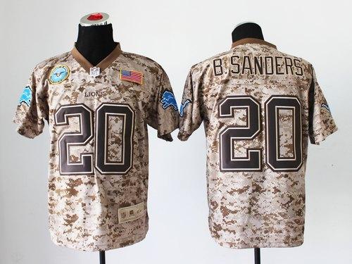 Lions #20 Barry Sanders Camo Men's Stitched New Elite USMC Jersey