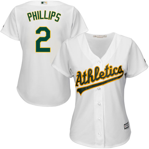 Oakland Athletics #2 Tony Phillips White Home Women's Stitched Jersey Womens