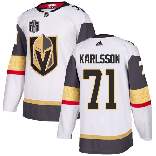 Adidas Golden Knights #71 William Karlsson White Road Youth 2023 Stanley Cup Final Patch Authentic Stitched Jersey