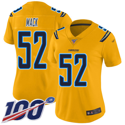 Chargers #52 Khalil Mack Gold Women's Stitched Limited Inverted Legend 100th Season Jersey