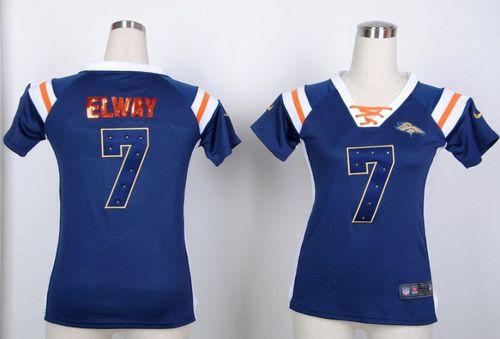 Broncos #7 John Elway Navy Blue Women's Stitched Elite Draft Him Shimmer Jersey