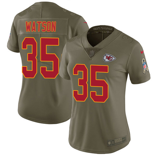 Chiefs #35 Jaylen Watson Olive Women's Stitched Limited 2017 Salute To Service Jersey