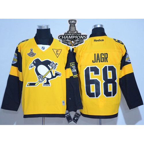 Pittsburgh Penguins #68 Jaromir Jagr Gold 2017 Stadium Series Stanley Cup Finals Champions Stitched Jersey Men's