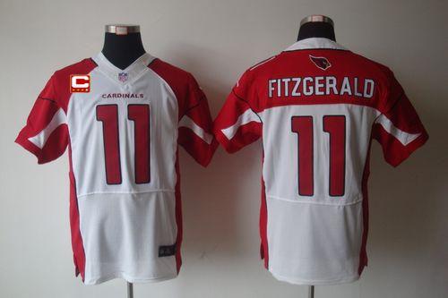 Cardinals #11 Larry Fitzgerald White With C Patch Men's Stitched Elite Jersey