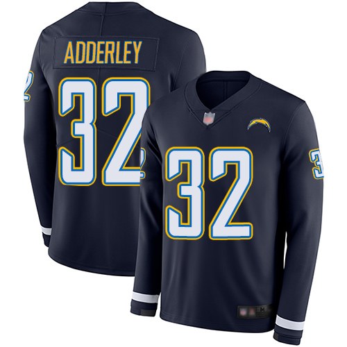 Los Angeles Chargers #32 Nasir Adderley Navy Blue Team Color Youth Stitched Limited Therma Long Sleeve Jersey Youth