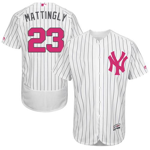 New York Yankees #23 Don Mattingly White Strip Flexbase Authentic Collection Mother's Day Stitched Jersey Men's