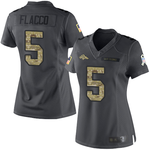 Denver Broncos #5 Joe Flacco Black Women's Stitched Limited 2016 Salute to Service Jersey Womens