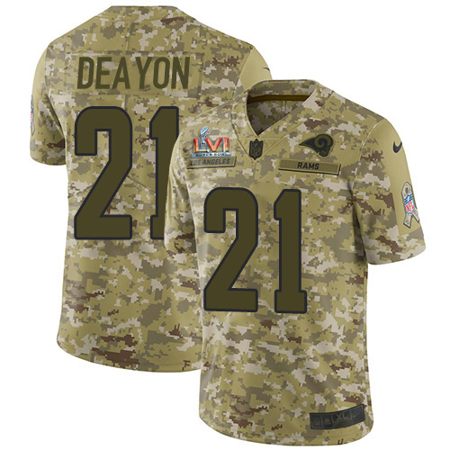 Los Angeles Rams #21 Donte Deayon Camo Super Bowl LVI Patch Men's Stitched Limited 2018 Salute To Service Jersey Men's
