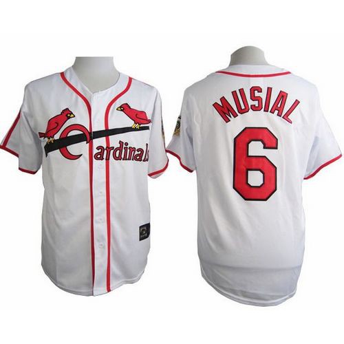 St.Louis Cardinals #6 Stan Musial White Cooperstown Throwback Stitched Jersey Men's