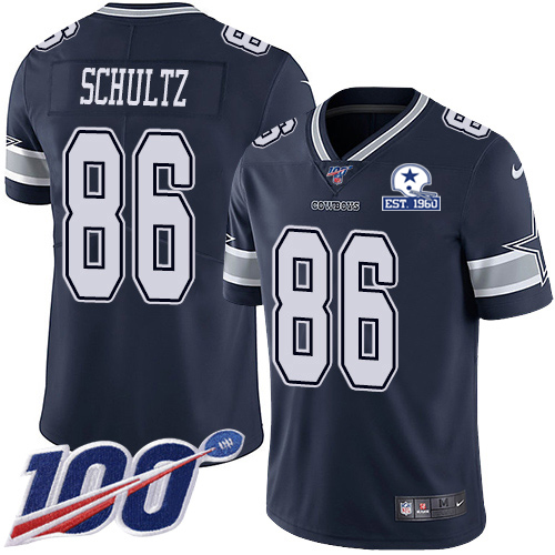 Dallas Cowboys #86 Dalton Schultz Navy Blue Team Color Men's Stitched With Established In 1960 Patch 100th Season Vapor Untouchable Limited Jersey