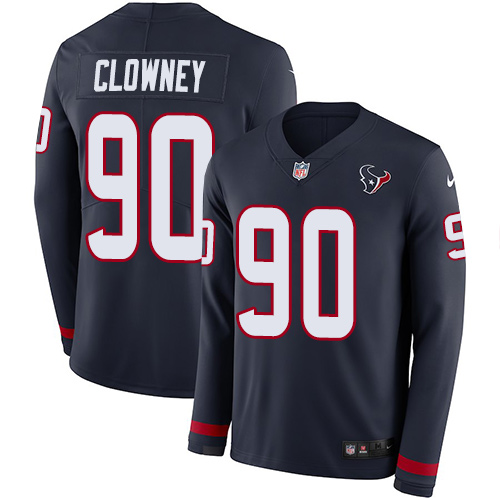 Houston Texans #90 Jadeveon Clowney Navy Blue Team Color Men's Stitched Limited Therma Long Sleeve Jersey Men's