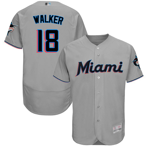Miami Marlins #18 Neil Walker Grey Flexbase Authentic Collection Stitched Jersey Men's