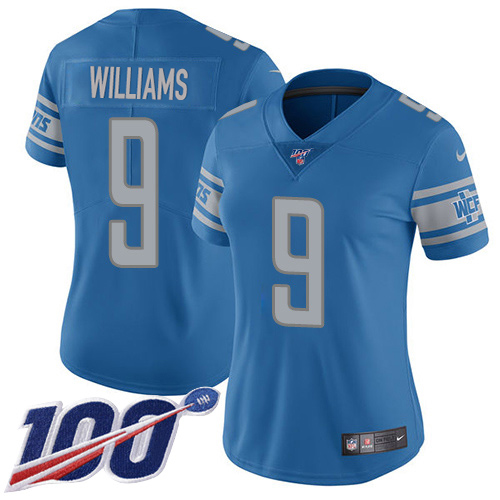Lions #9 Jameson Williams Blue Team Color Women's Stitched 100th Season Vapor Untouchable Limited Jersey