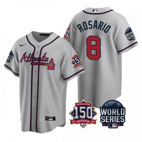 Atlanta Atlanta Braves #8 Eddie Rosario Men's 150th Anniversary 2021 World Series Game Jersey - Grey Men's