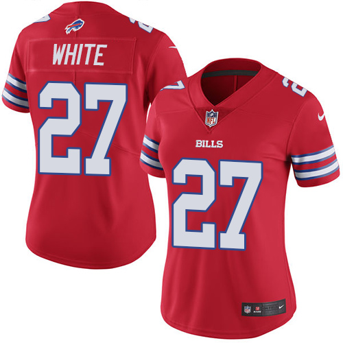 Bills #27 Tre'Davious White Red Women's Stitched Limited Rush Jersey