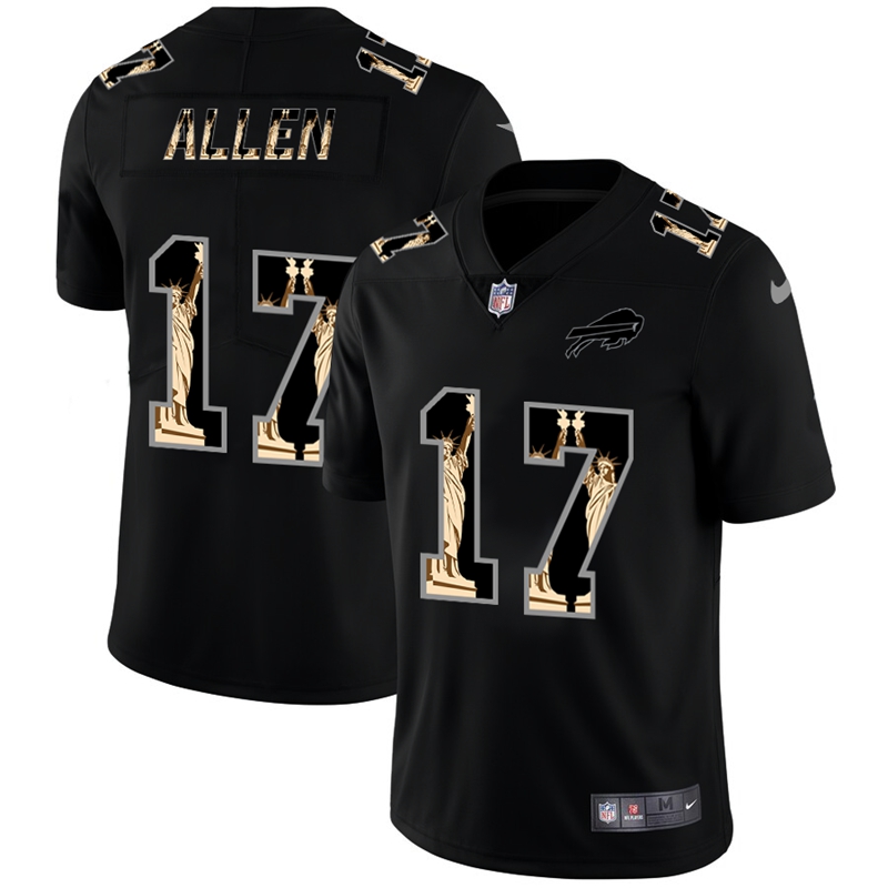 Buffalo Bills #17 Josh Allen Carbon Black Vapor Statue Of Liberty Limited Jersey