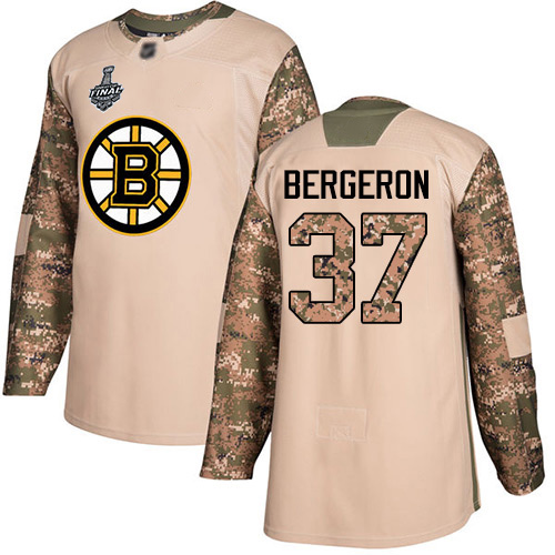 Adidas Boston Bruins #37 Patrice Bergeron Camo Authentic 2017 Veterans Day Stanley Cup Final Bound Youth Stitched Jersey Youth