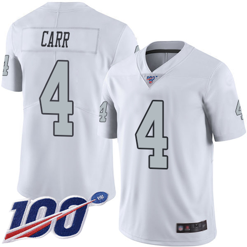Raiders #4 Derek Carr White Men's Stitched Limited Rush 100th Season Jersey