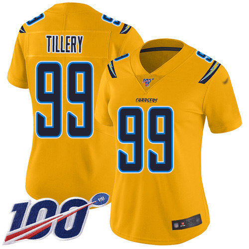 Los Angeles Chargers #99 Jerry Tillery Gold Women's Stitched Limited Inverted Legend 100th Season Jersey Womens