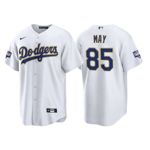 Los Angeles Los Angeles Dodgers #85 Dustin May Men's 2021 Gold Program World Series Champions Jersey Whtie Men's