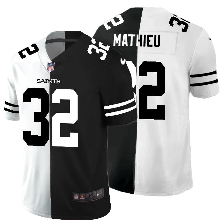 New Orleans Saints #32 Tyrann Mathieu Men's Black V White Peace Split Vapor Untouchable Limited Jersey