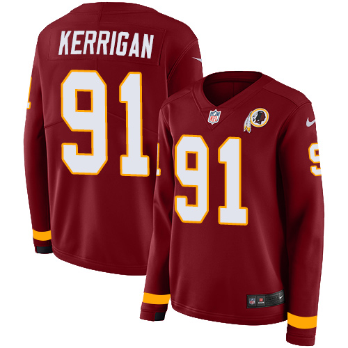 Washington Commanders #91 Ryan Kerrigan Burgundy Red Team Color Women's Stitched Limited Therma Long Sleeve Jersey Womens