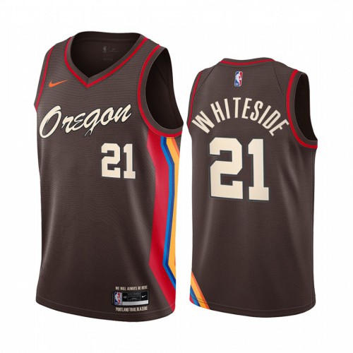 Portland Trail Blazers #21 Hassan Whiteside Chocolate Youth Swingman 2020-21 City Edition Jersey Youth